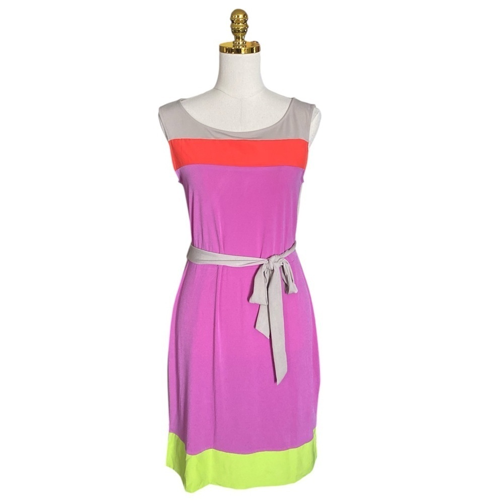 BANANA REPUBLIC Colorblock Belted Sleeveless Knee-Length Stretch Jersey Dress M